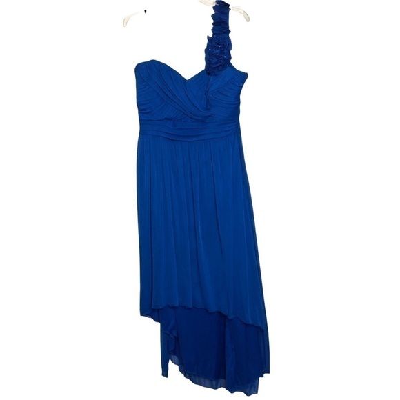 NWT DAVID’S BRIDAL Blue Beaded Flower One-Shoulder High-Low Dress Size XXL (18) - Picture 2 of 11